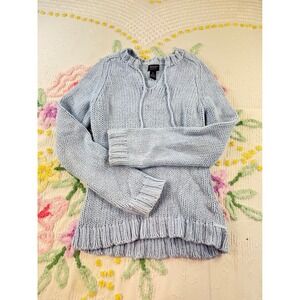 American Eagle Outfitters Blue Knit Sweater Top with Tie Detail‎ M cotton